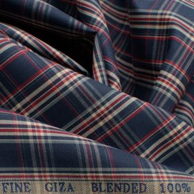 Cadini Men's Giza Blend Cotton Checks 2.25 Meter Unstitched Shirting Fabric (Dark Blue)