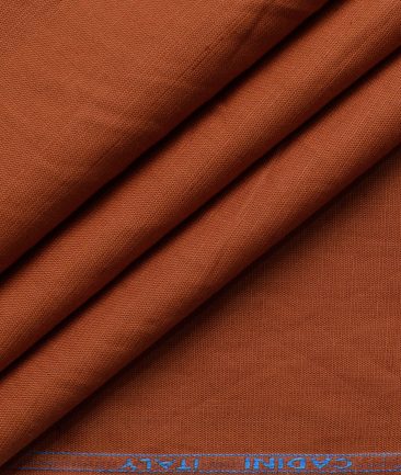 Cadini Men's Cotton Linen Solids 2.25 Meter Unstitched Shirting Fabric (Ginger Orange)