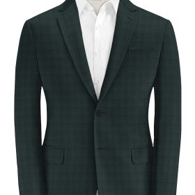 Canetti by Cadini Italy Men's Terry Rayon Checks 3.75 Meter Unstitched Suiting Fabric (Dark Green)