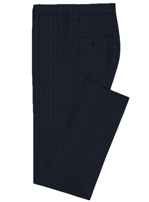 Canetti by Cadini Italy Men's Terry Rayon Checks 3.75 Meter Unstitched Suiting Fabric (Dark Navy Blue)
