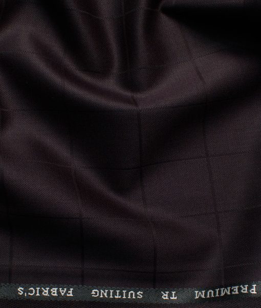 Canetti by Cadini Italy Men's Terry Rayon Checks 3.75 Meter Unstitched Suiting Fabric (Dark Wine)
