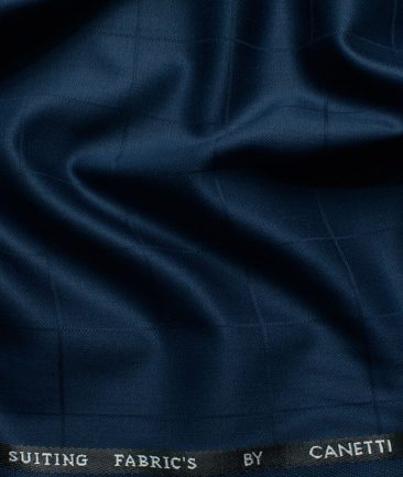 Canetti by Cadini Italy Men's Terry Rayon Checks 3.75 Meter Unstitched Suiting Fabric (Royal Blue)