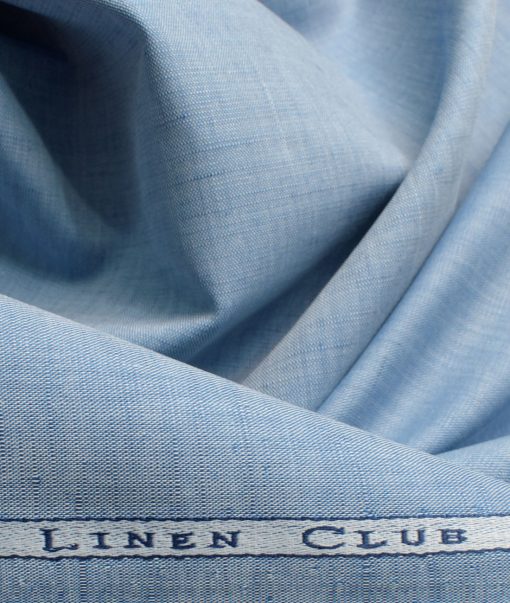 Cavallo by Linen Club Men's Cotton Linen Self Design 2.25 Meter Unstitched Shirting Fabric (Blue)