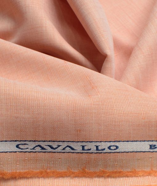Cavallo by Linen Club Men's Cotton Linen Self Design 2.25 Meter Unstitched Shirting Fabric (Cantaloupe Orange)