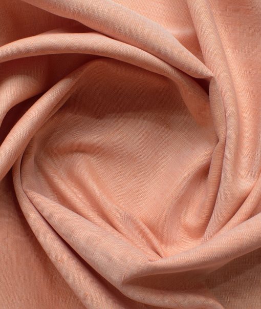 Cavallo by Linen Club Men's Cotton Linen Self Design 2.25 Meter Unstitched Shirting Fabric (Cantaloupe Orange)