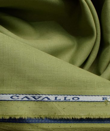 Cavallo by Linen Club Men's Cotton Linen Solids 2.25 Meter Unstitched Shirting Fabric (Olive Green)
