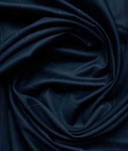 Godstra Men's Terry Rayon Checks 3.75 Meter Unstitched Suiting Fabric (Dark Blue)