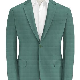 Godstra Men's Terry Rayon Checks 3.75 Meter Unstitched Suiting Fabric (Fern Green)