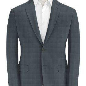 Godstra Men's Terry Rayon Checks 3.75 Meter Unstitched Suiting Fabric (Grey)