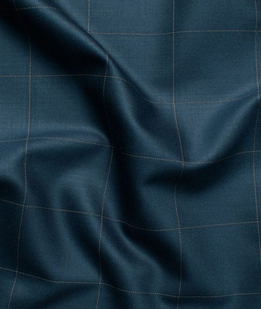 Italian Channel Men's Terry Rayon Checks 3.75 Meter Unstitched Suiting Fabric (Ocean Blue)
