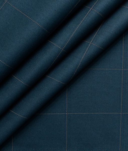 Italian Channel Men's Terry Rayon Checks 3.75 Meter Unstitched Suiting Fabric (Ocean Blue)