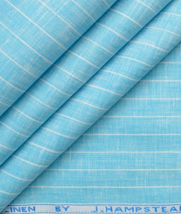 J.Hampstead Men's 60 LEA European Linen Striped 2.25 Meter Unstitched Shirting Fabric (Arctic Blue)