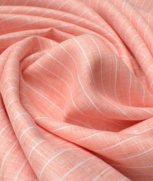 J.Hampstead Men's 60 LEA European Linen Striped 2.25 Meter Unstitched Shirting Fabric (Peach)