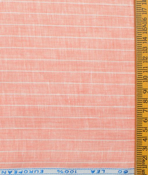 J.Hampstead Men's 60 LEA European Linen Striped 2.25 Meter Unstitched Shirting Fabric (Peach)