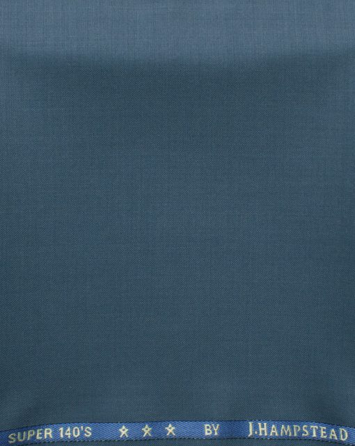 J.Hampstead Men's 60% Wool Solids Super 140's1.30 Meter Unstitched Trouser Fabric (Aegean Blue)
