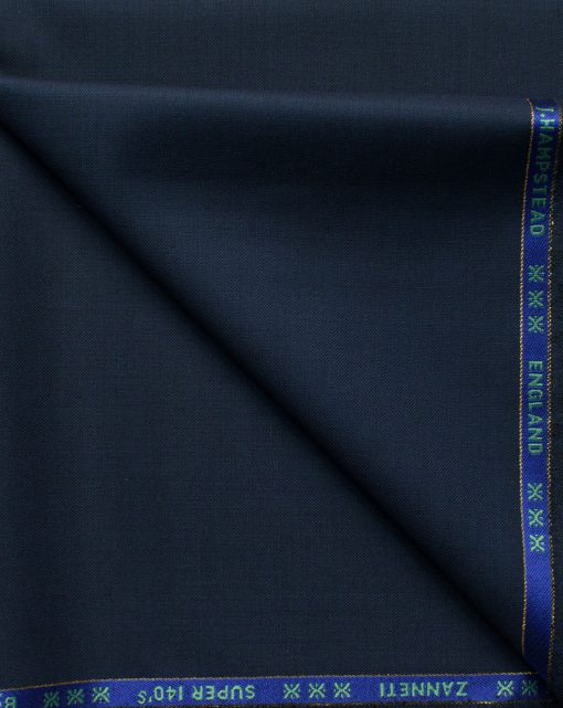 J.Hampstead Men's 60% Wool Solids Super 140's1.30 Meter Unstitched Trouser Fabric (Dark Navy Blue)