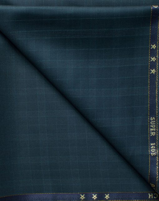 J.Hampstead Men's 60% Wool Checks Super 140's1.30 Meter Unstitched Trouser Fabric (Ocean Blue)