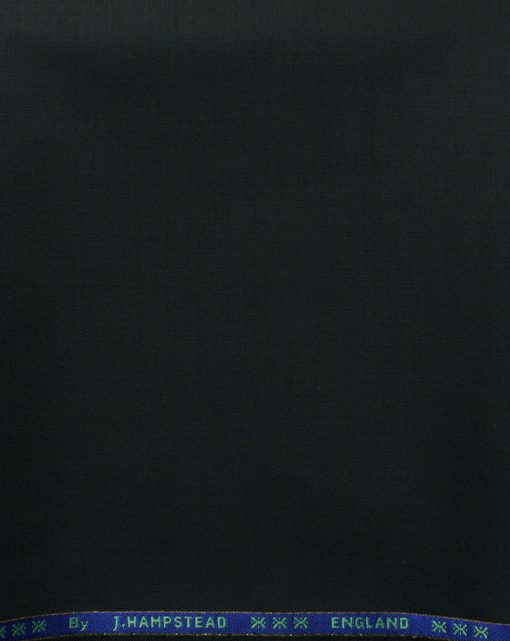 J.Hampstead Men's 60% Wool Solids Super 140's1.30 Meter Unstitched Trouser Fabric (Black)
