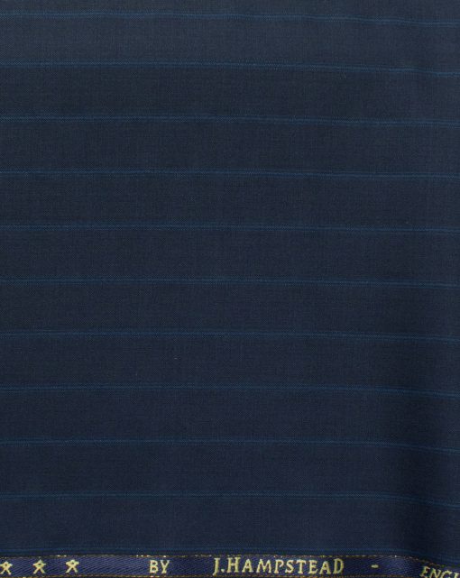 J.Hampstead Men's 60% Wool Striped Super 140's1.30 Meter Unstitched Trouser Fabric (Dark Blue)