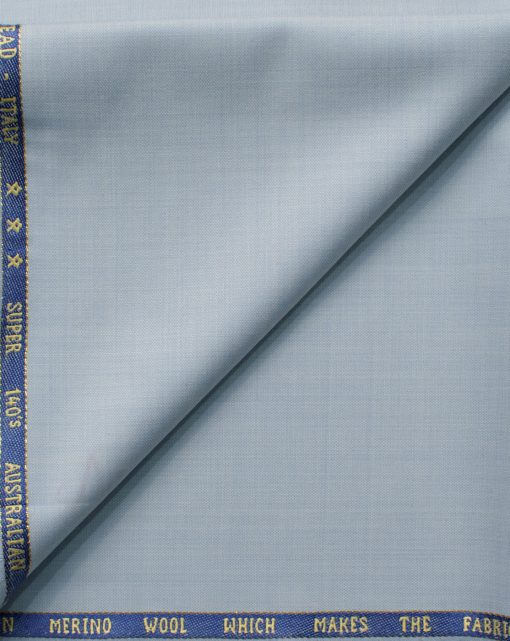 J.Hampstead Men's 60% Wool Self Design Super 140's1.30 Meter Unstitched Trouser Fabric (Sky Blue)