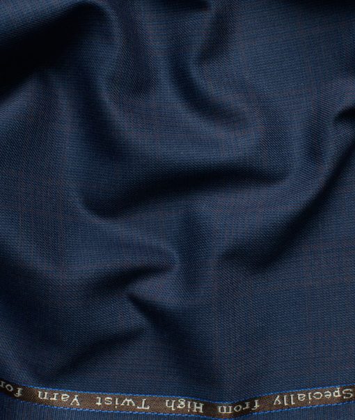 Luigi Bernardo Men's High Twisted Terry Rayon Checks 3.75 Meter Unstitched Suiting Fabric (Blue)