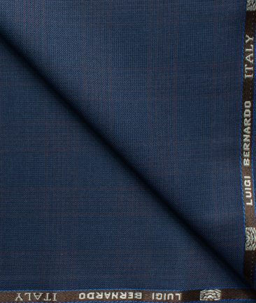 Luigi Bernardo Men's High Twisted Terry Rayon Checks 3.75 Meter Unstitched Suiting Fabric (Blue)