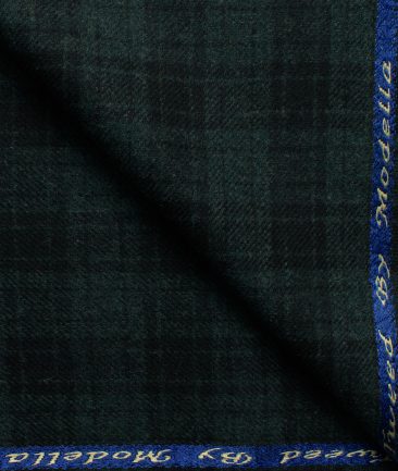 Modella Men's Acrylic Checks 2.25 Meter Unstitched Faux Tweed Jacketing & Blazer Fabric (Black & Green)