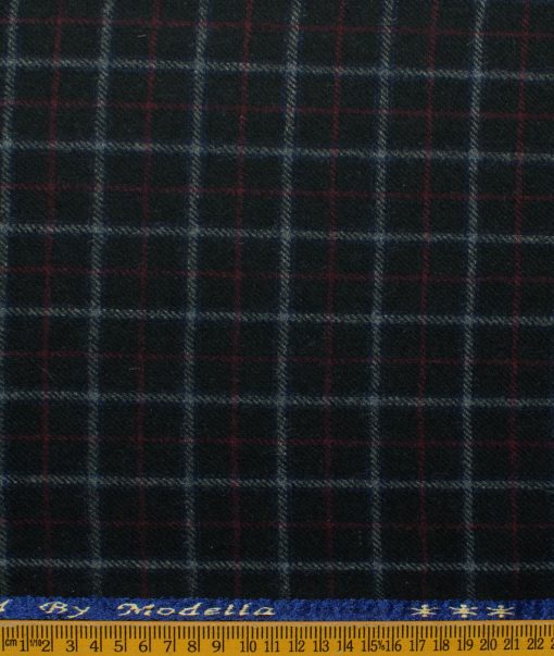 Modella Men's Acrylic Checks 2.25 Meter Unstitched Faux Tweed Jacketing & Blazer Fabric (Black