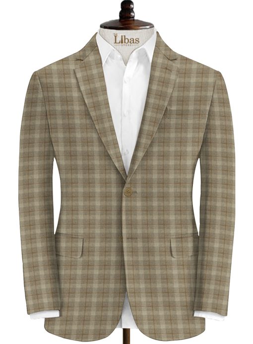 Modella Men's Acrylic Checks 2.25 Meter Unstitched Faux Tweed Jacketing & Blazer Fabric (Light Brown)