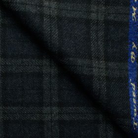 Modella Men's Acrylic Checks 2.25 Meter Unstitched Faux Tweed Jacketing & Blazer Fabric (Dark Blue & Grey)
