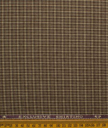 Ocm Men's Acrylic Wool Checks 2.25 Meter Unstitched Shirting Fabric (Beige & Brown)