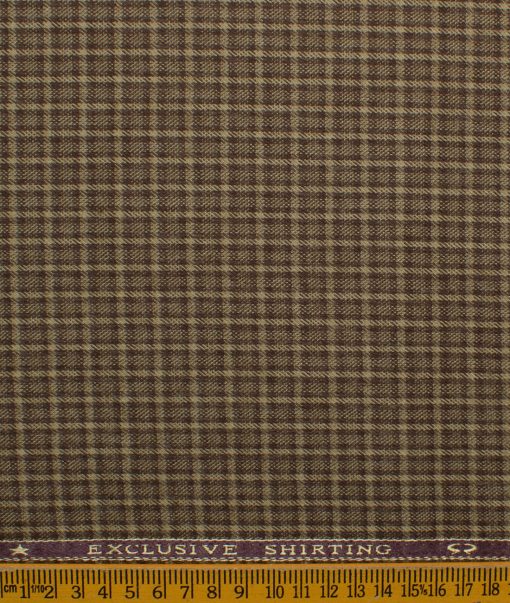 Ocm Men's Acrylic Wool Checks 2.25 Meter Unstitched Shirting Fabric (Beige & Brown)