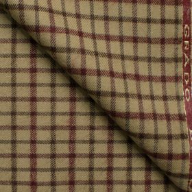 Ocm Men's Acrylic Wool Checks 2.25 Meter Unstitched Shirting Fabric (Beige & Red)