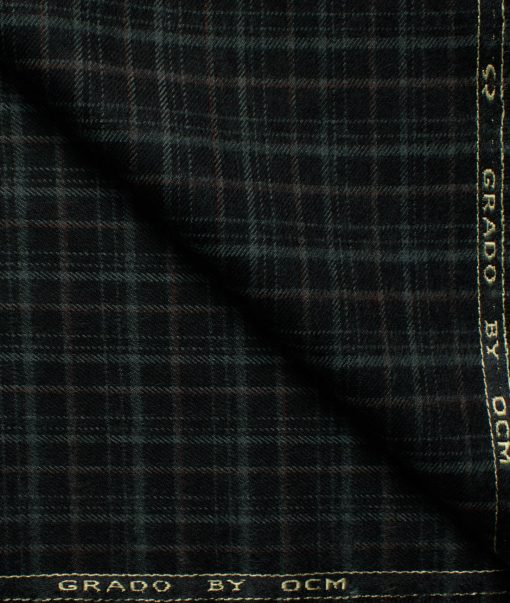 Ocm Men's Acrylic Wool Checks 2.25 Meter Unstitched Shirting Fabric (Black & Grey)