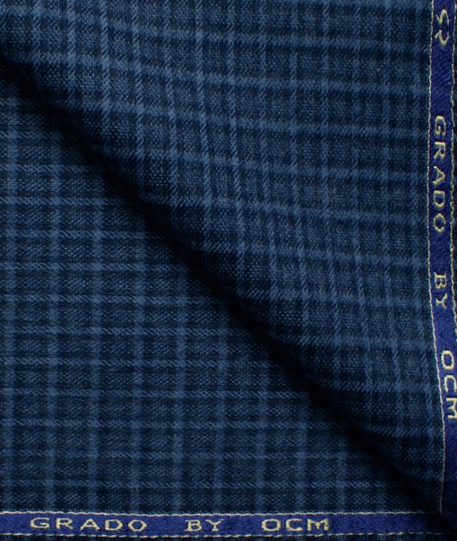 Ocm Men's Acrylic Wool Checks 2.25 Meter Unstitched Shirting Fabric (Blue)