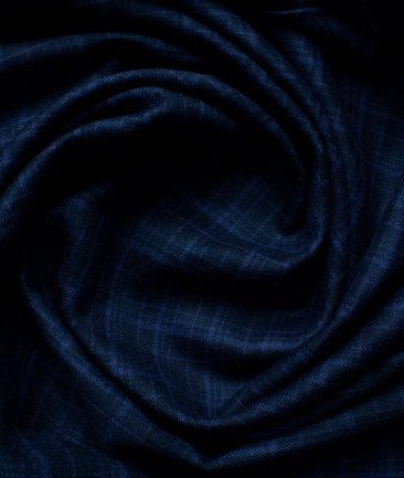Ocm Men's Acrylic Wool Checks 2.25 Meter Unstitched Shirting Fabric (Dark Royal Blue)