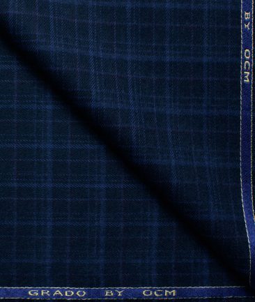 Ocm Men's Acrylic Wool Checks 2.25 Meter Unstitched Shirting Fabric (Dark Royal Blue)