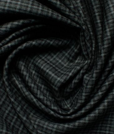 Ocm Men's Acrylic Wool Checks 2.25 Meter Unstitched Shirting Fabric (Grey & Black)