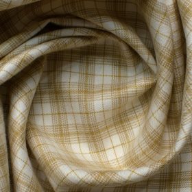 Ocm Men's Acrylic Wool Checks 2.25 Meter Unstitched Shirting Fabric (White & Brown)