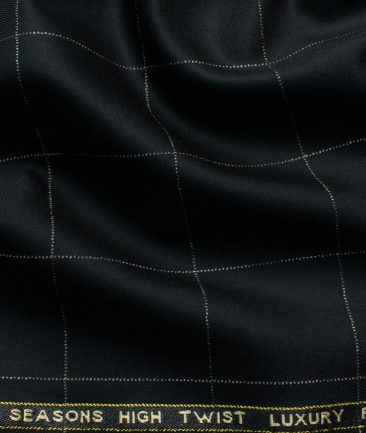 Spaadaa Men's High Twisted Terry Rayon Checks 3.75 Meter Unstitched Suiting Fabric (Black)