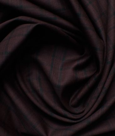 Spaadaa Men's High Twisted Terry Rayon Checks 3.75 Meter Unstitched Suiting Fabric (Dark Wine)
