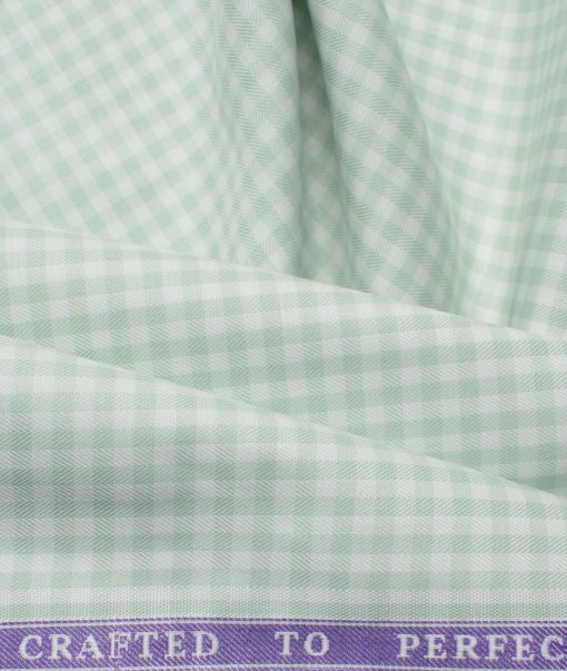 Soktas Men's Giza Cotton Checks 2.25 Meter Unstitched Shirting Fabric (White & Green)