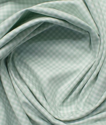 Soktas Men's Giza Cotton Checks 2.25 Meter Unstitched Shirting Fabric (White & Green)