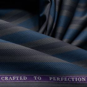 Soktas Men's Giza Cotton Striped 2.25 Meter Unstitched Shirting Fabric (Grey & Blue)