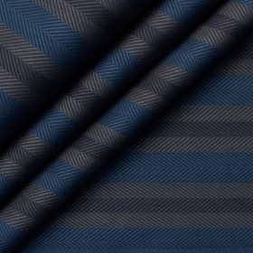Soktas Men's Giza Cotton Striped 2.25 Meter Unstitched Shirting Fabric (Grey & Blue)