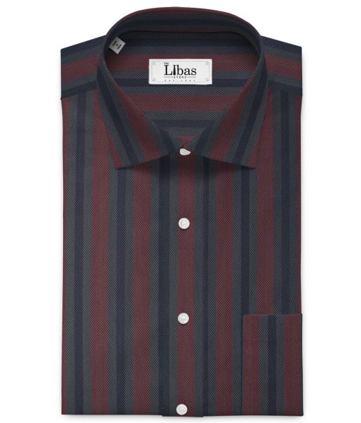 Soktas Men's Giza Cotton Striped 2.25 Meter Unstitched Shirting Fabric (Grey & Brick Red)