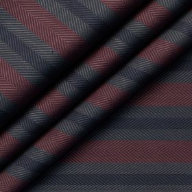Soktas Men's Giza Cotton Striped 2.25 Meter Unstitched Shirting Fabric (Grey & Brick Red)