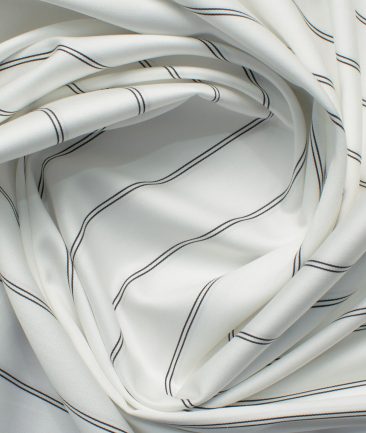 Soktas Men's Giza Cotton Striped 2.25 Meter Unstitched Shirting Fabric (White & Black)
