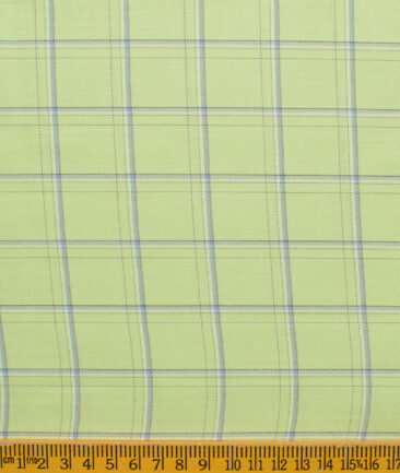 Cotton Fusion Men's Cotton Blend Wrinkle Free Checks 2.25 Meter Unstitched Shirting Fabric (Green)