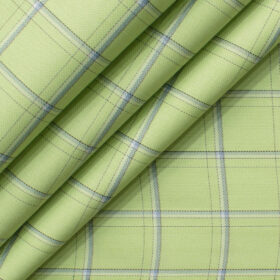 Cotton Fusion Men's Cotton Blend Wrinkle Free Checks 2.25 Meter Unstitched Shirting Fabric (Green)